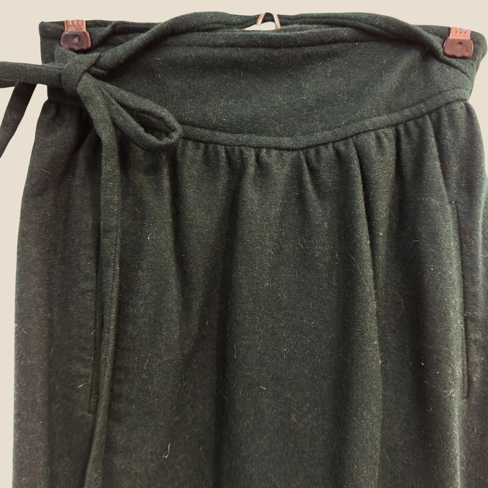 Liz Claiborne 80s Wool Angora Blend Midi Skirt Tie Waist Teal ILGWU USA Size 8